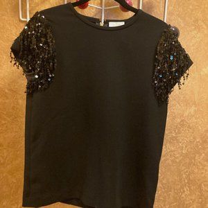 Kate Spade Black Cocktail Crepe Sequin Studded Sleeve Top  Size 0